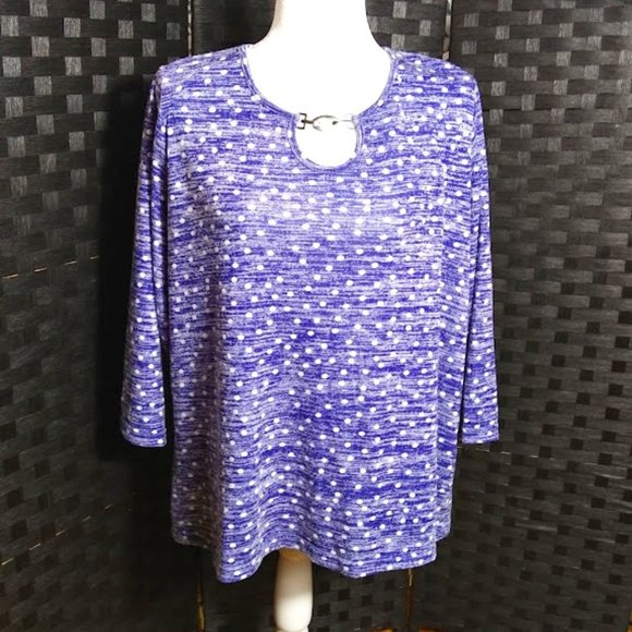 REBECCA MALONE* BLUE TOP W/POLKA DOTS *WOMEN SIZE XL - Picture 1 of 5